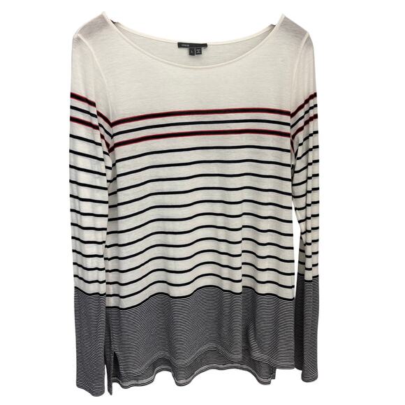 Vince Striped Long Sleeve Tunic Top L Minimalist Classic Pima Cotton Modal - Picture 1 of 7